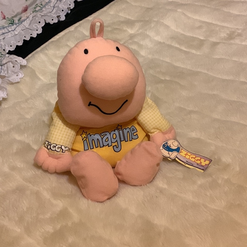 Vintage 90s Ziggy IMAGINE doll stuffed pillow bean bag toy tags on